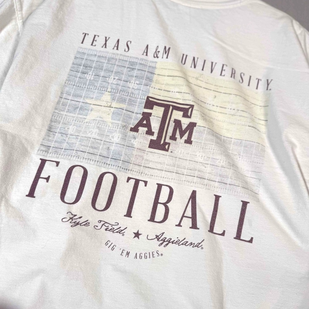 Comfort Colors Texas A&M University Football Pocket Tee White Large Aggies Shirt